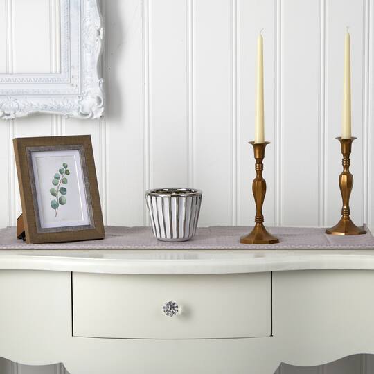 4.5" Ceramic White Vase with Silver Burnishing
